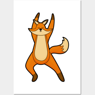 Fox at Yoga Stretching exercise Posters and Art